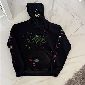 Black Hoodie with Colorful Star and Moon Design
